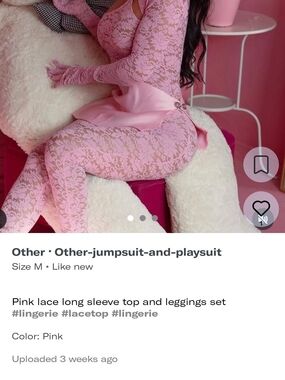 Pink Lace Bodysuit Set with Satin Waist Detail